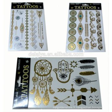 Vente chaude or et tatouage temporaire d&#39;autocollant de tatouage de feuille d&#39;or